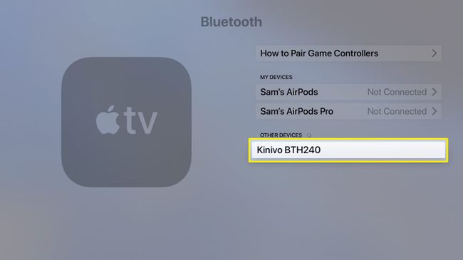 Kuvakaappaus Apple TV Bluetooth -laitteiden näytöstä