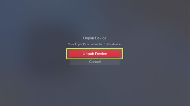 Kuvakaappaus Apple TV:n vahvistuksesta Katkaise yhteys Bluetooth-laitteista