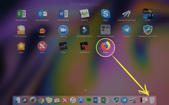 Vedä Firefox roskakoriin Launchpadista