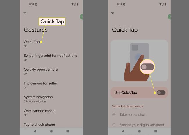 Poista Quick Tap käytöstä ja käytä Quick Tap -toimintoa Android 12 -eleasetuksissa