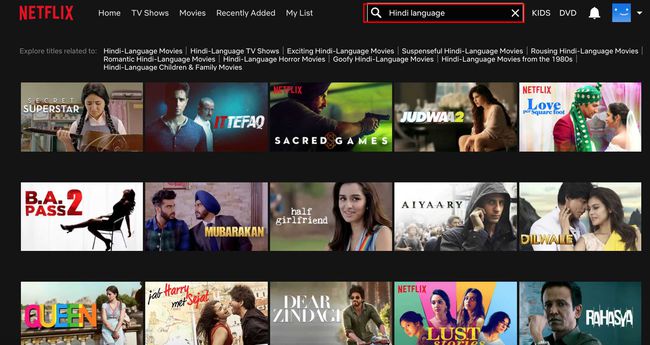 Netflixin hakutoiminto näyttää useita elokuvia ja ohjelmia.