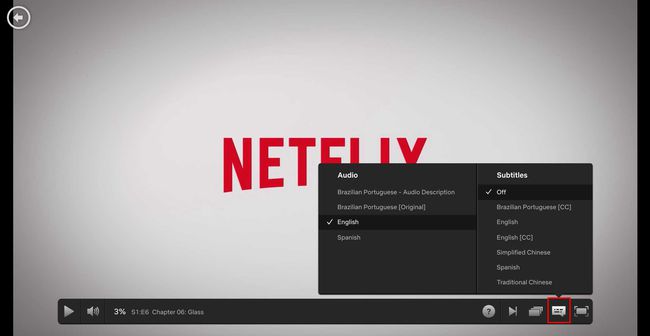 Ääni- ja tekstitysvaihtoehdot ovat Netflix-logon päällä.