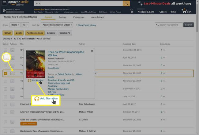 Amazon.com ja Add Narration korostettuna