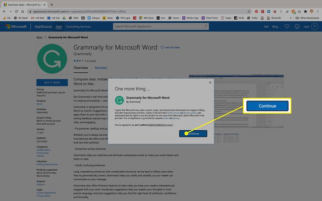Vahvistus, kun Grammarly asennetaan macOS:ään.