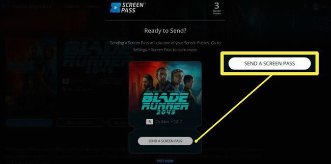 Movies Anywhere -sivusto, jossa on korostettuna Lähetä näyttökortti -painike.