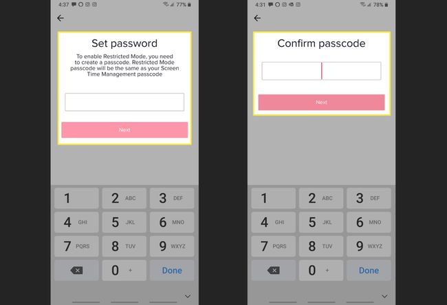 Vahvista rajoitetun tilan salasana TikTokissa.