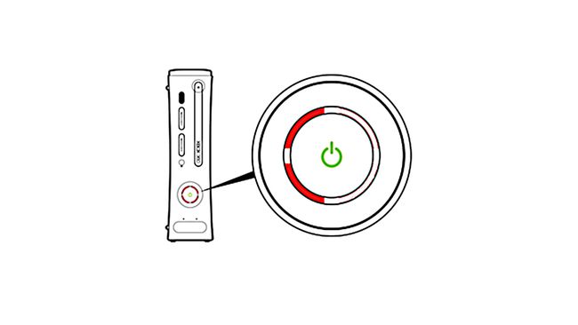 Xbox 360, jossa on kaksi punaista LEDiä