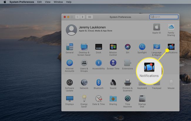 Ilmoitukset-vaihtoehto Macissa.
