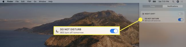 Älä häiritse -vaihtoehto Macin ilmoituskeskuksessa.