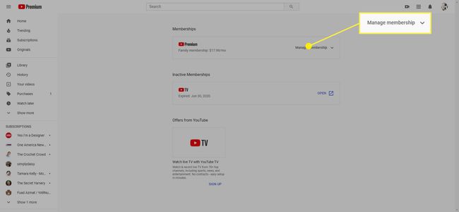 YouTube Premiumin tilausten hallinta.