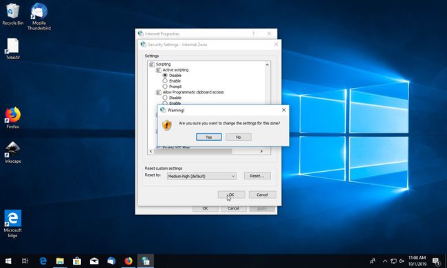 Windows 10 vahvistaa Internet-asetusten muutoksen