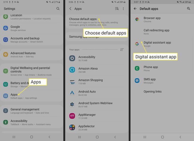 Digital Assistant -oletussovelluksen valitseminen Androidissa