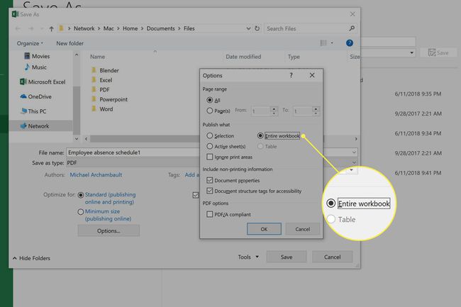 Excel näyttää, kuinka voit tallentaa koko työkirjan PDF-muodossa