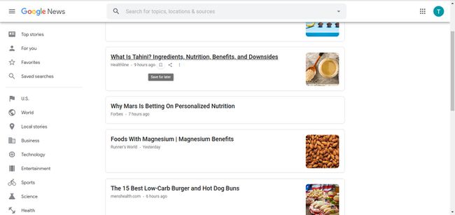 Kuvakaappaus Google-uutisten tallennustarinasta