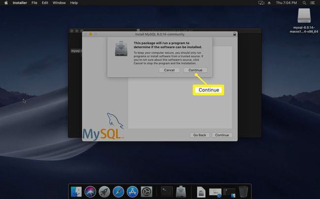 Asennusohjelma tarkistaa, voiko Mac käyttää MySQL:ää