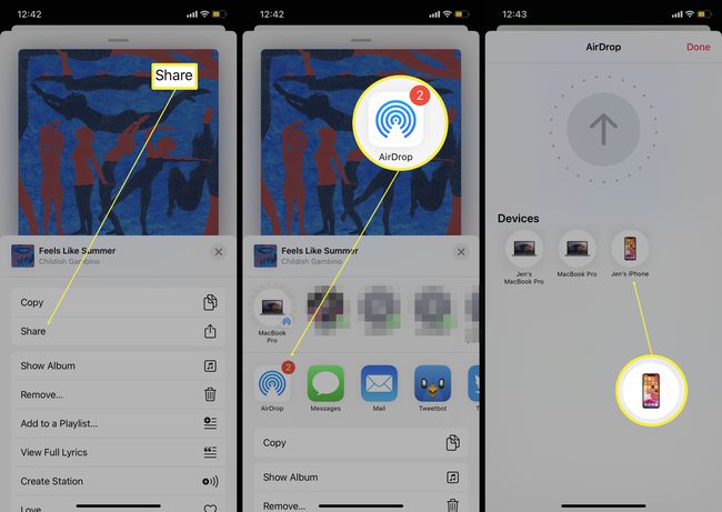 Jaa kappale AirDropin kautta iPhonessa