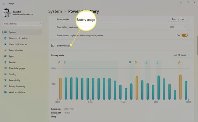 Akun käyttö korostettuna Windows 11:ssä