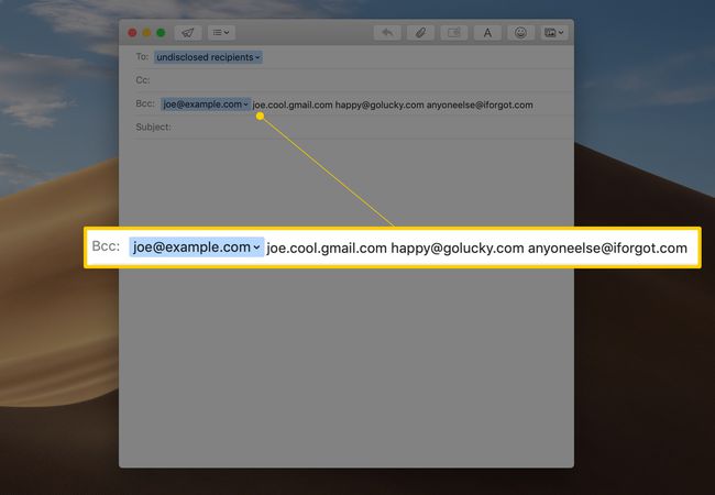 Piilokopio: Kenttä vastaanottajien julkistamattomassa sähköpostissa macOS:n Mail-sovelluksessa