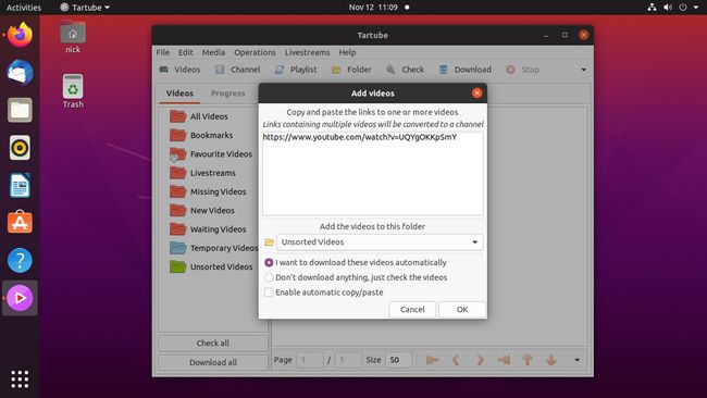 Ubuntu Tartube lisää URL-osoitteita