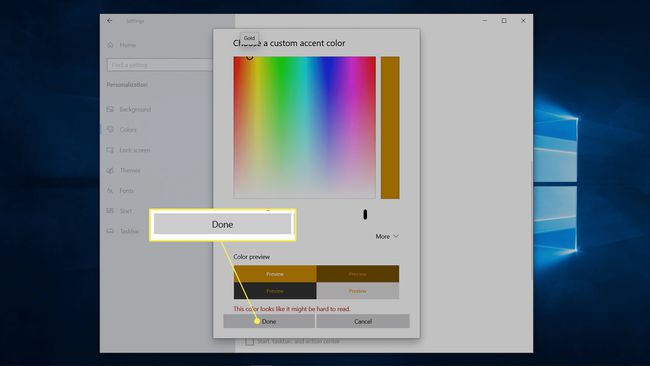 Valmis merkitty Windowsin värivalitsimeen.
