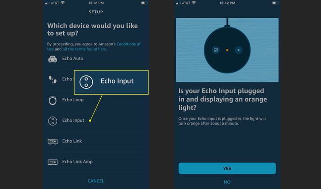 Alexa-sovellus Echo Input korostettuna