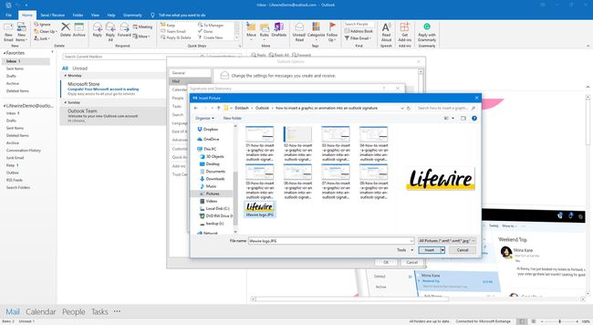 Etsi kuva, joka lisätään allekirjoitukseen Outlookissa.
