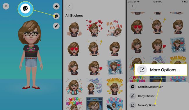 Napauta Avatar-sivullasi Tarrat-kuvaketta, napauta tarraa ja napauta sitten Lisää vaihtoehtoja.