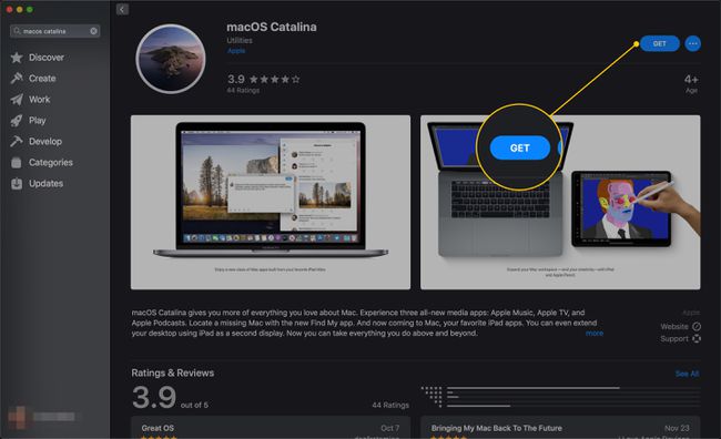 Lataa-painike macOS Catalinan sivulla App Storessa