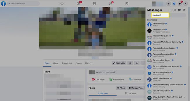 Kirjoita Search Messenger -ruutuun Facebook nähdäksesi, mitkä osastot näkyvät.