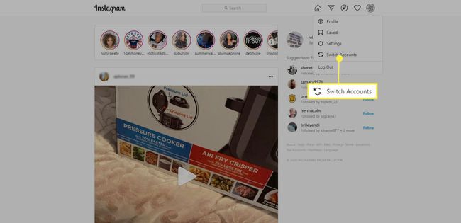 Instagram - klikkaa profiilikuvaa ja valitse Vaihda tiliä