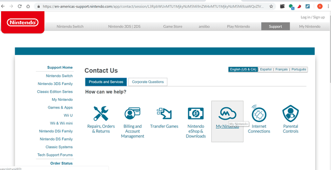 Valitse Ota yhteyttä -sivulta My Nintendo.