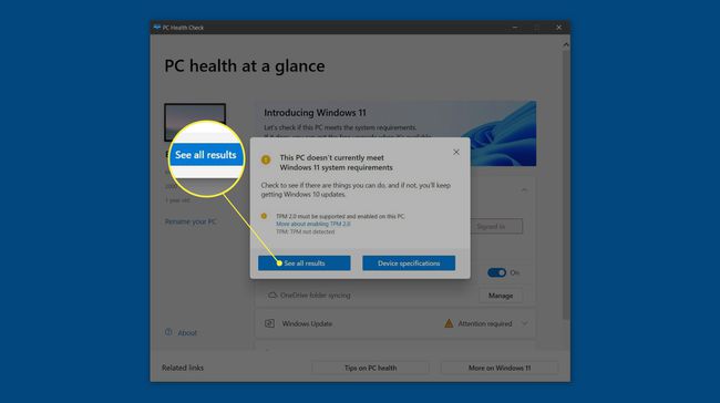 Tarkista Windows 11:n kelpoisuus – PC:n kuntotarkistussovellus Näytä kaikki tulokset korostettuina