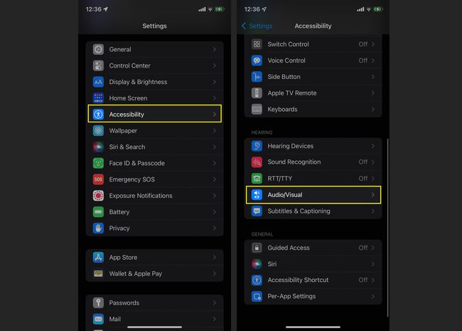 iPhonen asetukset esteettömyys ja ääni/kuva korostettuina