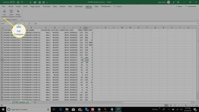 Excel näyttää Complete Compare -vaihtoehdon