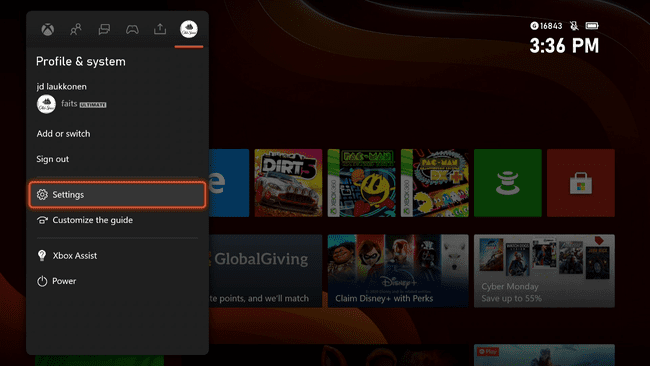 Xbox Series X|S -profiili ja järjestelmävalikko.