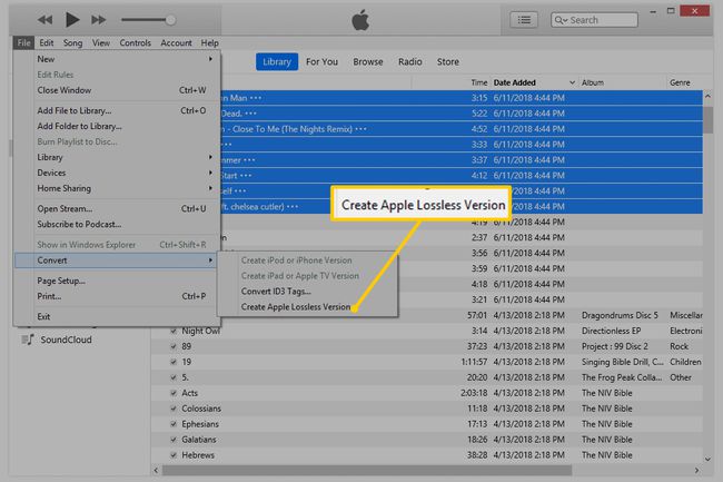Luo Apple Lossless Version -valikkokohta iTunesissa
