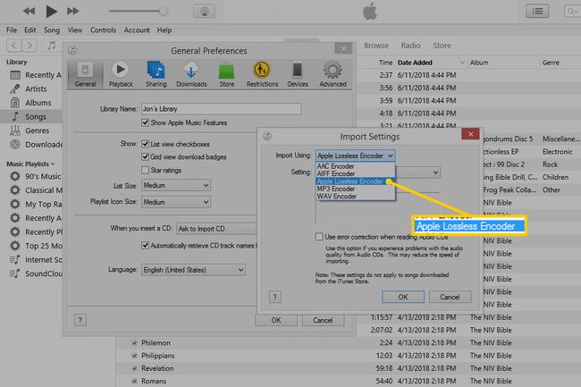 Apple Lossless Encoder -vaihtoehto iTunesin tuontiasetuksissa