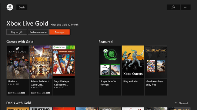 Xbox Live Gold Dashboard