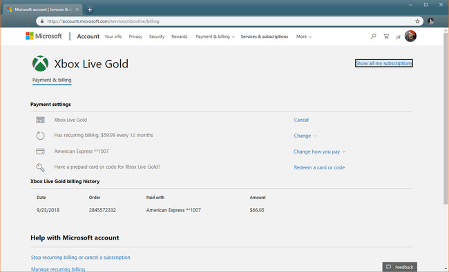 Tarkastele Xbox Live -tilausta Microsoftin verkkosivustolla