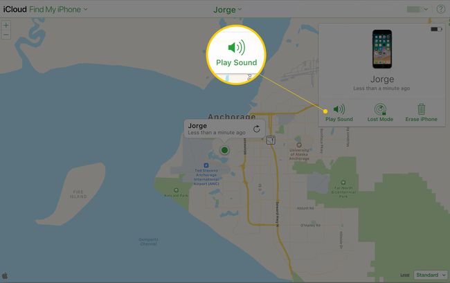 Toista ääntä Find My iPhone -sovelluksessa iCloud-verkkosivuston kautta