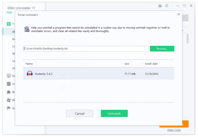 IObit Uninstaller Force Uninstall -vaihtoehto
