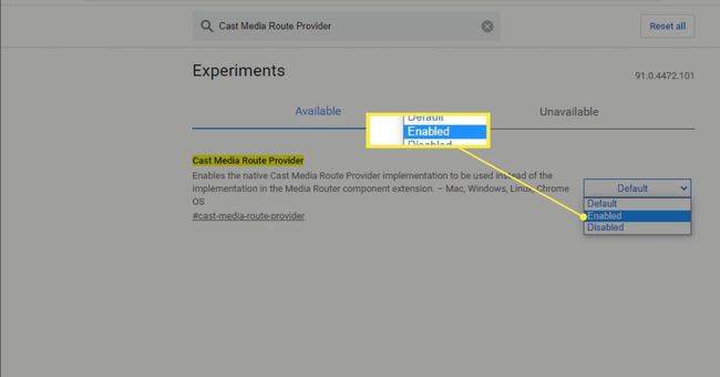 Cast Media Route Provider Chrome Flag käytössä