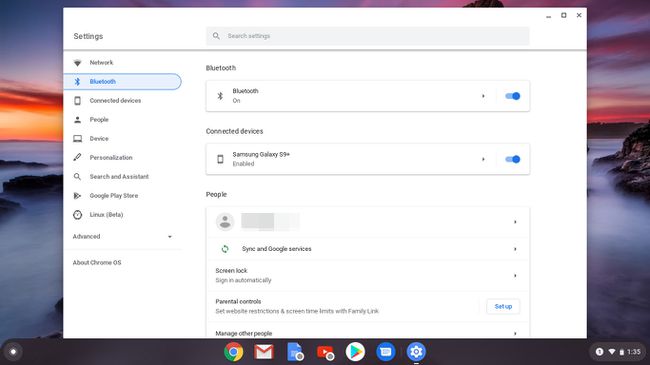 Kuvakaappaus Chromebookin Bluetooth-asetuksista.