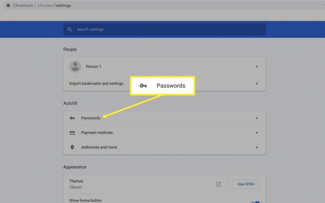 Salasanakohde Chromen asetusten Automaattinen täyttö -osiossa