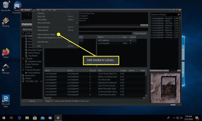 Lisää mediaa kirjastoon -komento Winampissa