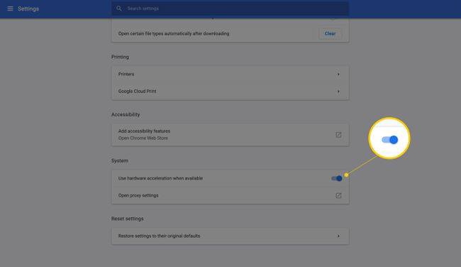 Käytä laitteistokiihdytystä, jos käytettävissä oleva vaihtokytkin on käytössä Chromen asetuksissa