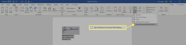 Tallenna valinta MS Wordin Quick Parts Galleryyn.