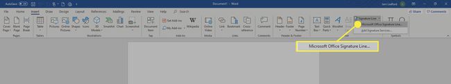 Microsoft Office Signature Line -vaihtoehto Wordissa.