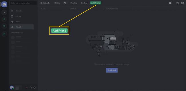 Lisää ystävä -painike Discordissa