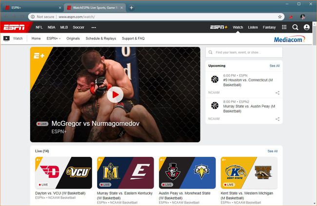 Kuvakaappaus WatchESPN:stä.